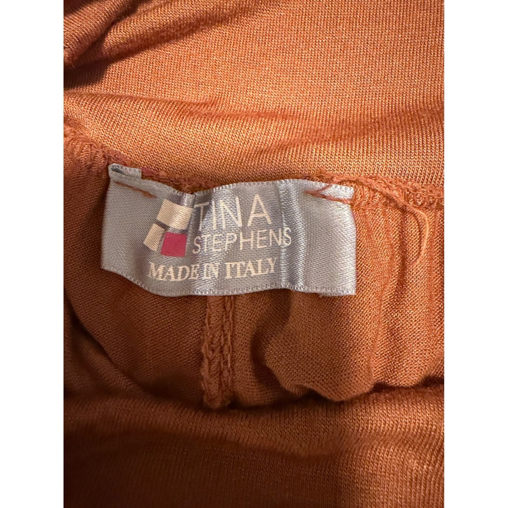 Tina Stephens Italy Wide Leg Palazzo Pants Rust Terracotta Silk Layered Slit S/M - Picture 8 of 9